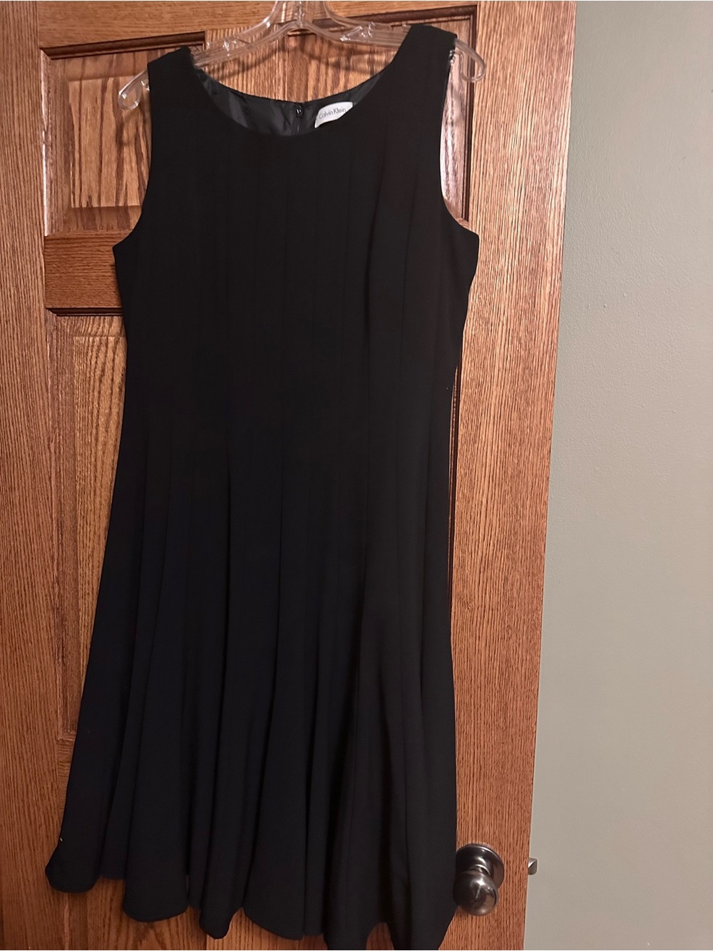 Calvin Klein Black Sleeveless Pleated A-Line Dress